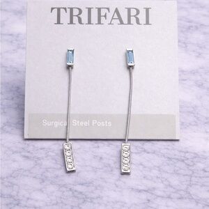 Vintage TRIFARI Ice Blue Crystal Drop Earrings | Surgical Steel Posts